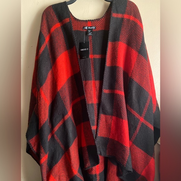 Forever21: Womens Outerwear | Oversized Buffalo Plaid Shawl | Red / Blac… - Picture 1 of 5